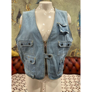 Women's American Graffiti Denim Vest Size M Blue